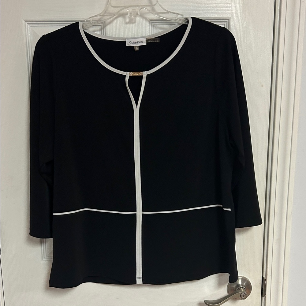 Calvin Klein Black Blouse with White Accents